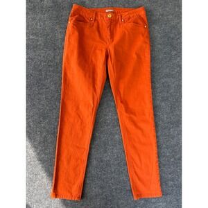 New Directions Weekend Women Orange Straight Leg Pants Size 10 Rhinestone Button